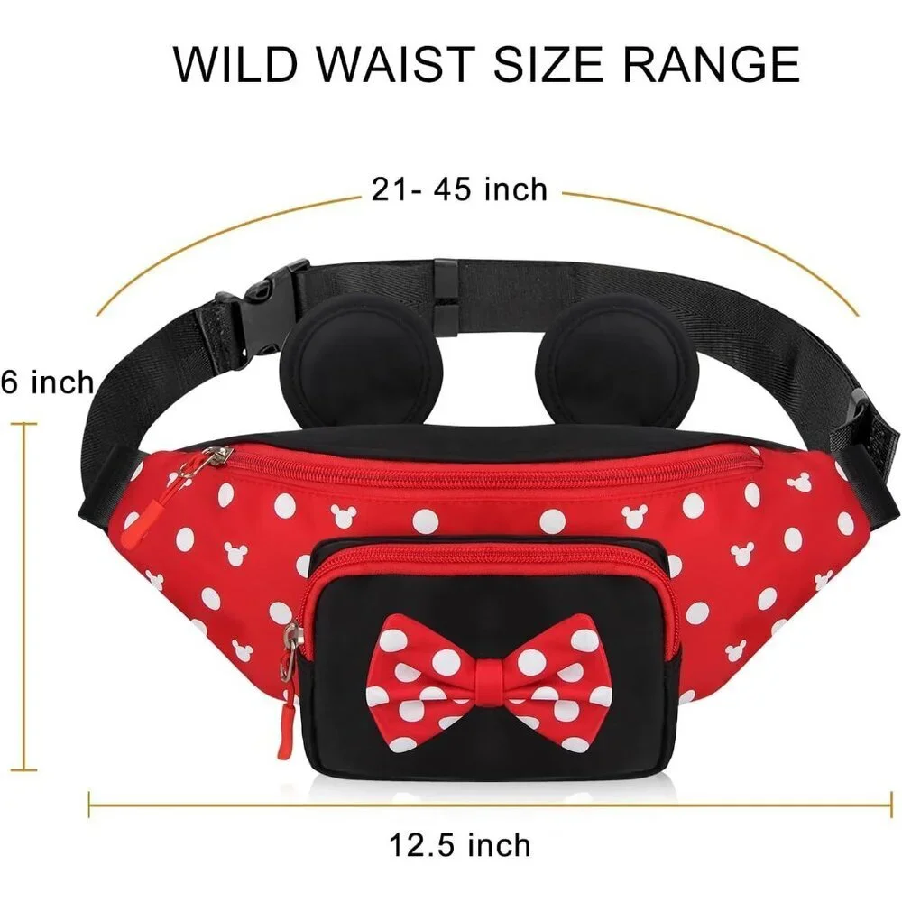 Women's Red Waist Pack Teen Girls Mini Mouse Belt Bag Cartoon Fanny Packs